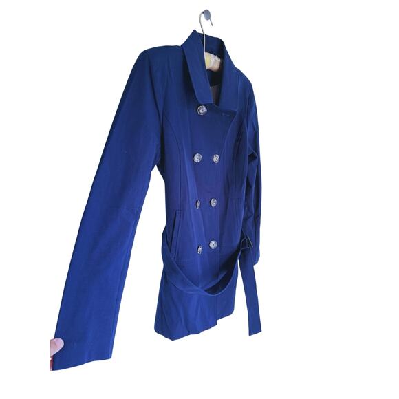 41 Hawthorn Crue Double Breasted Belted Trench PeaCoat Jacket Navy Blue Large - Picture 5 of 12